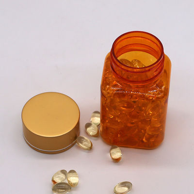90 ml / 3OZ PET Carré Bouteille de pilule jaune/orange avec bouchon or rose et joint thermique