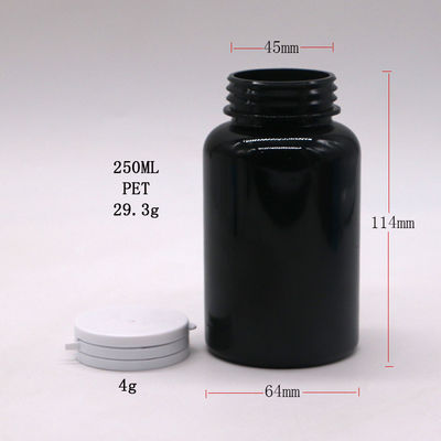 Personnaliser la couleur PET 250 ml bouteille en plastique rond pour le contenant de la capsule de médicament