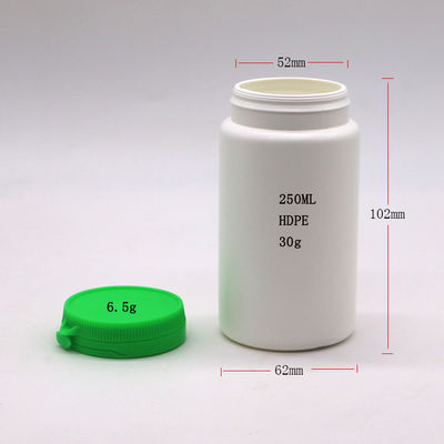 250 ml Bouteille ronde en plastique HDPE pour supplément capsule déchirant le capuchon inclus